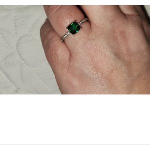 Emerald Cut Green CZ Silver Ring Size 10
